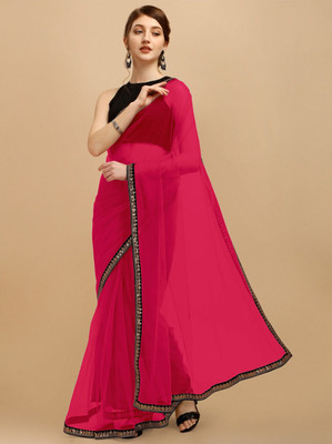 RE Renny Enterprise Self Design Bollywood Net Saree(Pink)