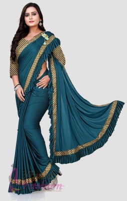 3Buddy Fashion Woven, Solid/Plain Bollywood Lycra Blend Saree(Light Blue)