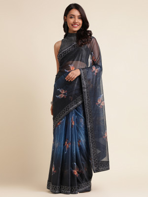 Tasrika Digital Print, Embellished, Embroidered Bollywood Lycra Blend Saree(Blue)