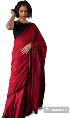 supriya Solid/Plain Handloom Cotton Blend Saree(Red)