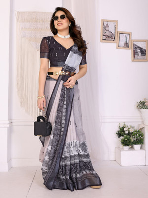 KB DESIGNER Printed Daily Wear Cotton Linen Saree(Multicolor)