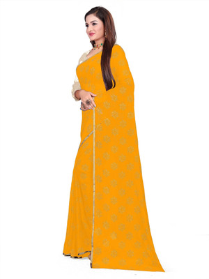 HouseOfCommon Printed Bollywood Chiffon Saree(Yellow)