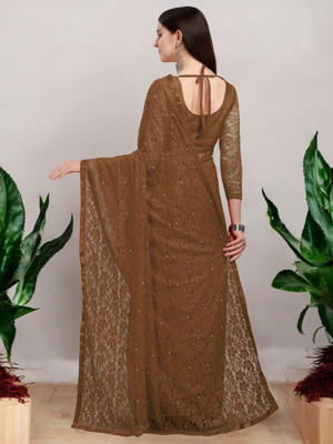 NEXA Self Design Bollywood Net Saree(Brown)