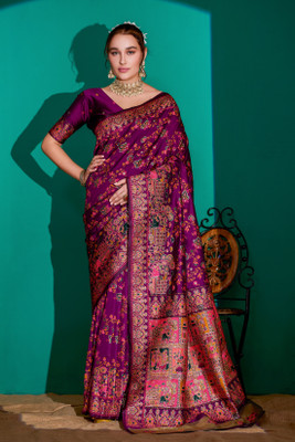 sareya veela Woven Banarasi Pure Silk Saree(Purple)