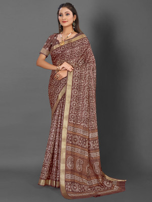 Divastri Printed Bollywood Silk Blend Saree(Brown)