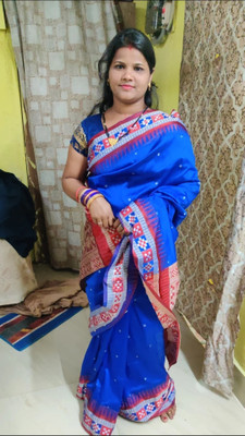 AYEZAL Self Design, Temple Border, Woven Sambalpuri Handloom Cotton Silk Saree(Blue)