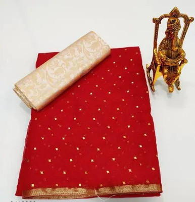 V And V Shop Printed Daily Wear Chiffon Saree(Red)