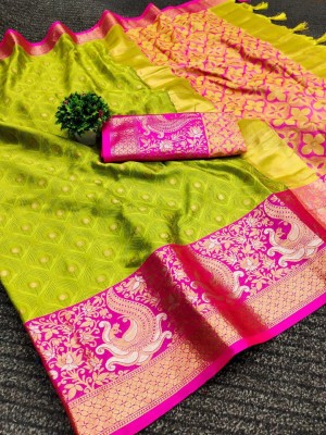 Aika Self Design Banarasi Pure Silk Saree(Yellow)