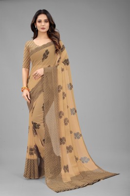 HouseOfCommon Floral Print Bollywood Chiffon Saree(Beige)