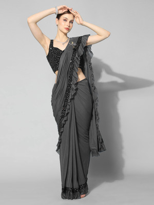 3Buddy Fashion Solid/Plain Bollywood Silk Blend Saree(Grey)