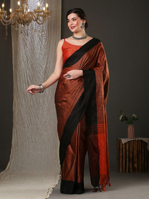 ANOUK Color Block Daily Wear Silk Blend Saree(Brown)