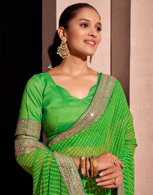 Samah Printed, Embellished Bollywood Georgette, Chiffon Saree(Green, White)