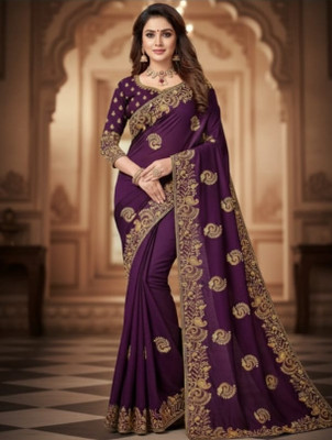 RIDDHI Embroidered Arani Pattu Georgette Saree(Purple)