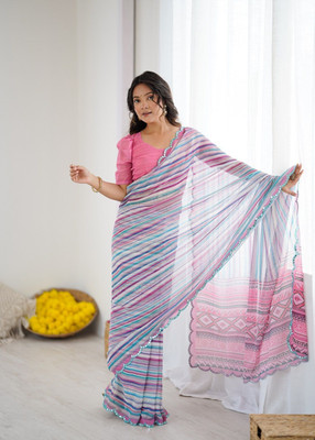 RAJESHWAR FASHION Digital Print, Printed Bollywood Georgette Saree(Light Blue)