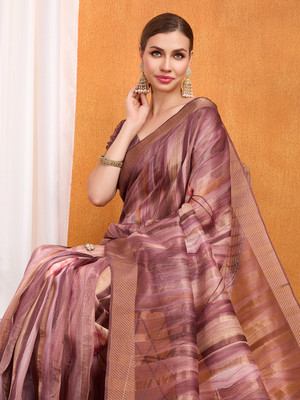 MANTROTSAV Digital Print Bollywood Tissue Saree(Brown)