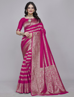 SOMVATI Self Design, Woven, Embellished Kanjivaram Art Silk, Jacquard Saree(Pink)
