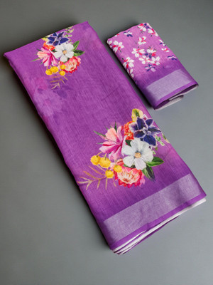 parakhiya fab Solid/Plain Daily Wear Cotton Linen Saree(Purple)