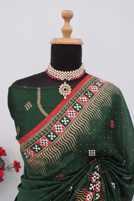 MIYANIFAB Embroidered Bollywood Silk Blend Saree(Green)