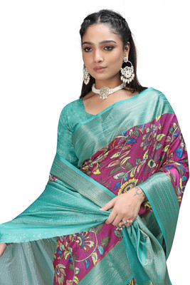 PremVastra Digital Print Floral Crepe Saree(Blue)