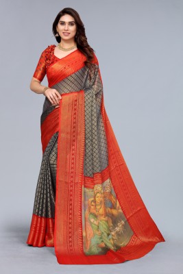 Winza Designer Digital Print, Printed Bollywood Chiffon, Brasso Saree(Grey)