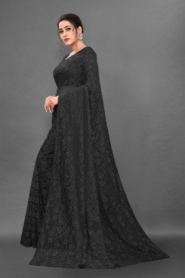 NORAFLEX Self Design Daily Wear Net Saree(Black)