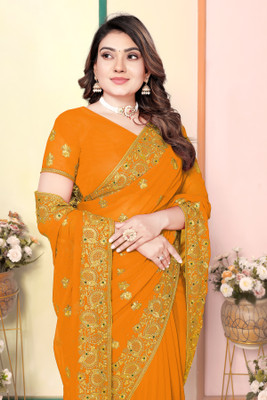 Radheradhey Embroidered Bollywood Georgette Saree(Yellow)