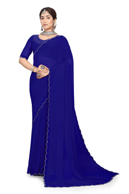 Divine Fabrics Embellished Bollywood Georgette Saree(Blue)