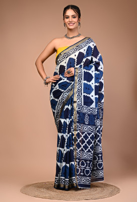 Shreeji Textiles Printed Bollywood Pure Cotton Saree(Blue)