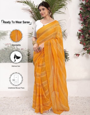 Satrani Dyed, Embellished Daily Wear Georgette Saree(Yellow, Gold, White)