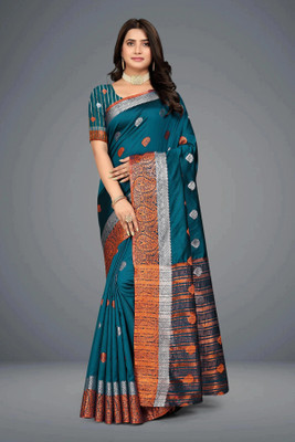 Shaibo saree Woven Daily Wear Cotton Silk Saree(Dark Green)