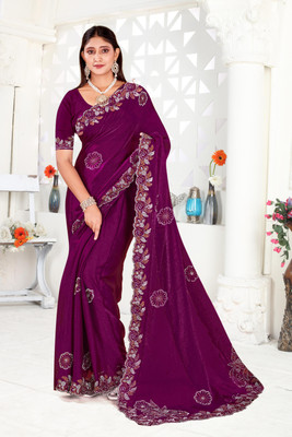 NAGNECHISAREE Embroidered, Floral Print Ikkat Jimmy choo Saree(Purple)