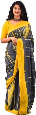 NIKHILAM Printed Tant Pure Cotton Saree(Yellow, Green)