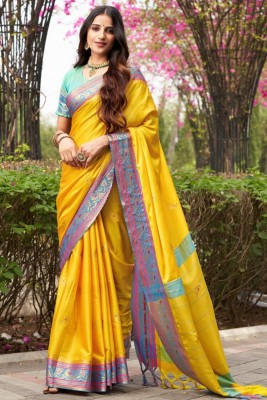 Divastri Woven Banarasi Cotton Silk, Art Silk Saree(Yellow)