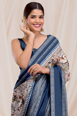 Dharmata Enterprise Digital Print Bollywood Cotton Silk Saree(Multicolor)