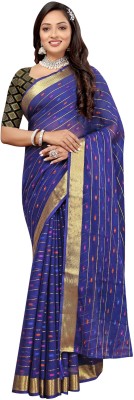 Aardiva Woven Bollywood Chiffon Saree(Dark Blue)