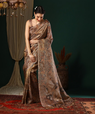 Divastri Printed Bollywood Organza Saree(Beige)