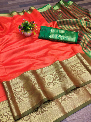 Kalpana creation Woven Mysore Cotton Silk Saree(Orange)