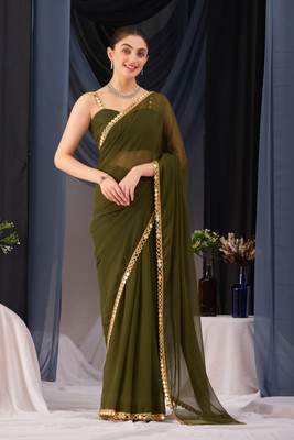 NERTA BOUTIQUE Solid/Plain Bollywood Georgette Saree(Green)
