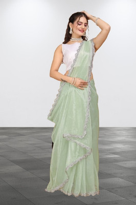 Elegance Avenue Embroidered Bollywood Net Saree(Light Green)