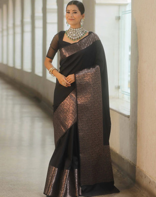 SIRIL Woven, Self Design Banarasi Silk Blend Saree(Black)