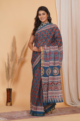 Amania Fab Tex Printed, Floral Print Chanderi Chanderi Saree(Multicolor)