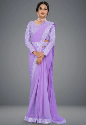 HCREATS Embroidered Bollywood Georgette Saree(Purple)