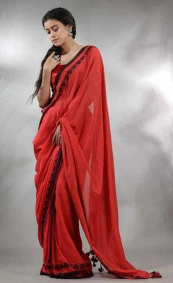 S G SAREES Woven Handloom Handloom Cotton Blend Saree(Red)