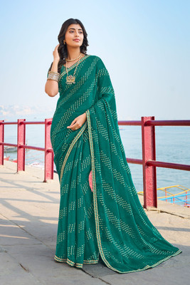 Laxmipati sarees Printed Bollywood Chiffon Saree(Green)
