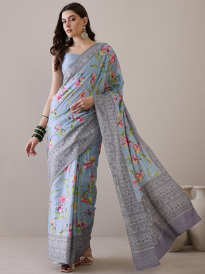 Tasrika Printed Daily Wear Silk Blend Saree(Grey)