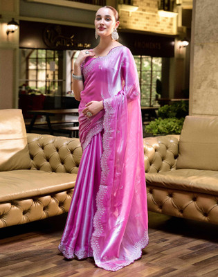 Satrani Embroidered, Embellished Bollywood Tissue Saree(Pink)