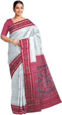 cottonsilk and khanduapata Self Design Sambalpuri Pure Cotton Saree(White)