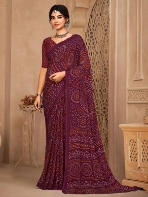 SainiVastra Printed Bandhani Chiffon Saree(Maroon)