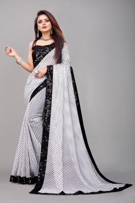 RUKHA FAB Printed, Self Design, Hand Painted, Ombre, Embellished, Floral Print, Solid/Plain Daily Wear Georgette, Chiffon Saree(White, Black)