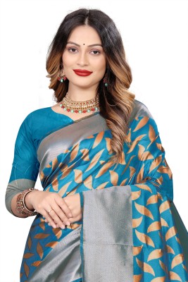 AVDOM Woven Kanjivaram Jacquard, Silk Blend Saree(Dark Blue)